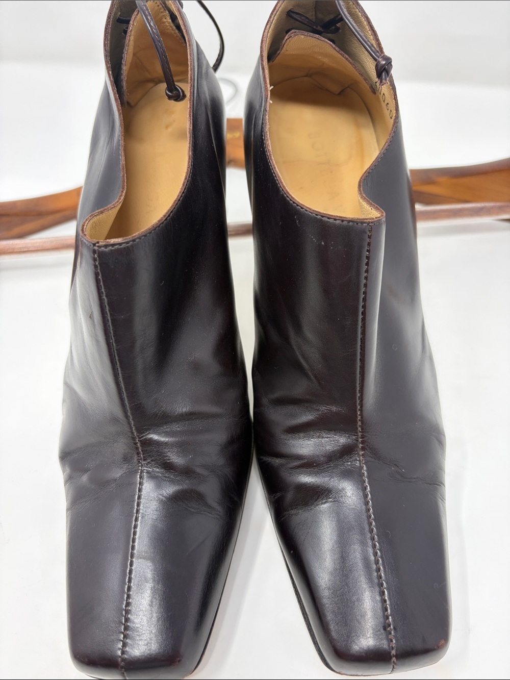 Bottega Veneta Dark Brown Square-Toe Leather Ankle Pump Boot Size 7.5